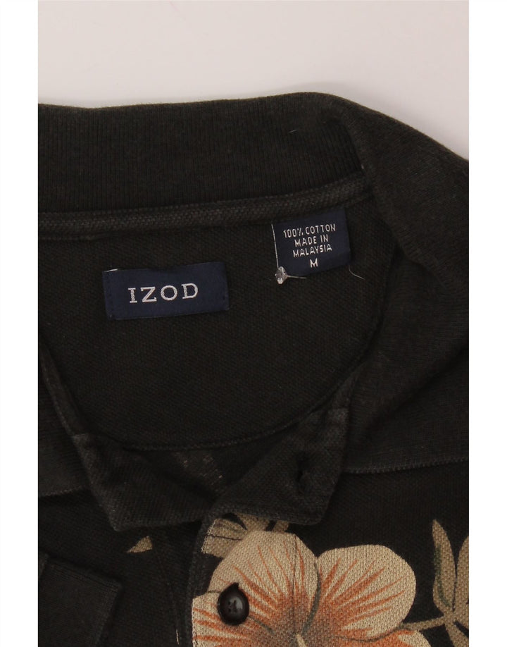 IZOD Herren-Poloshirt, mittelgroß, schwarz, geblümt, Baumwolle