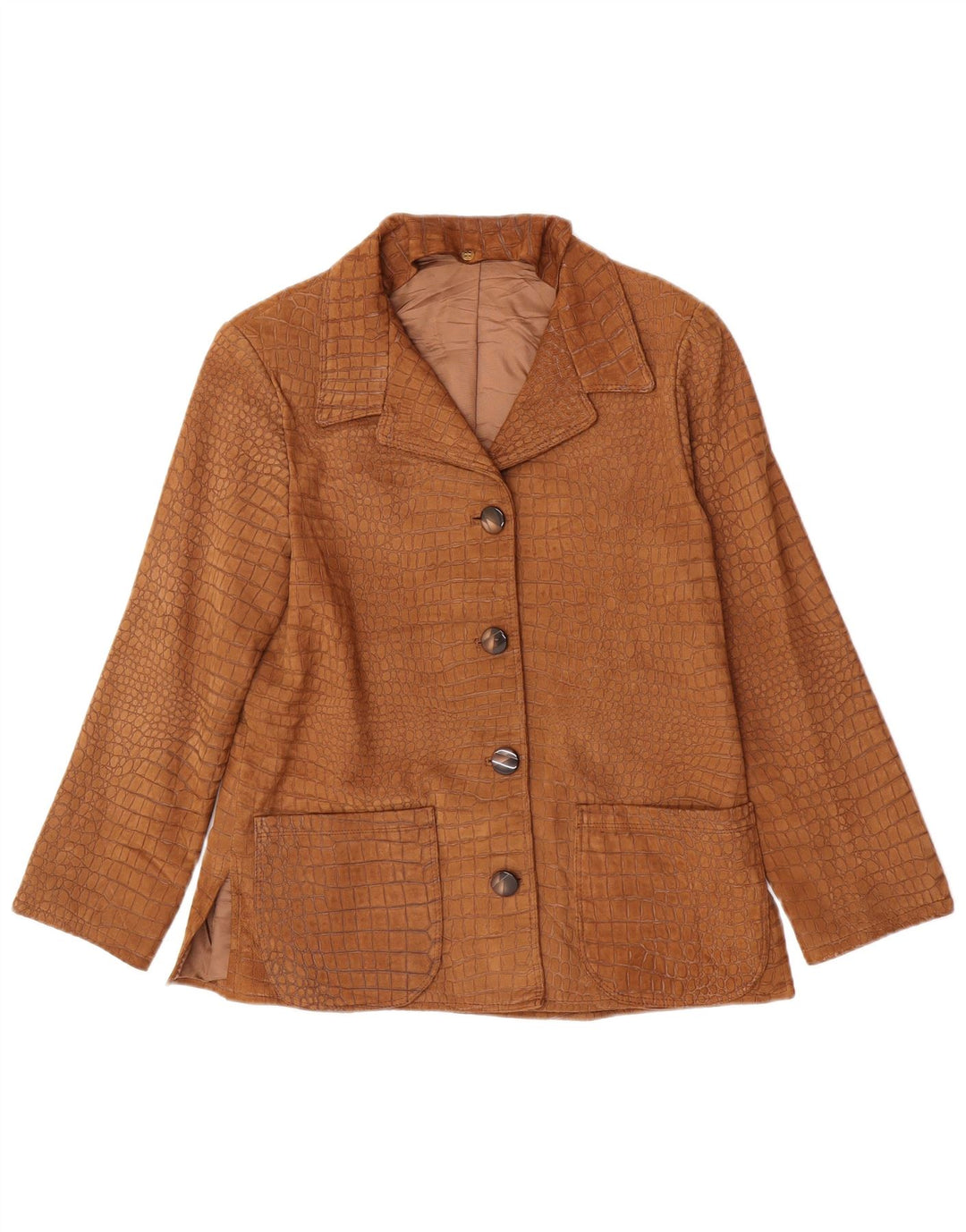 Vintage Damen 4-Knopf-Blazerjacke UK 12 Mittelbrauner Tierdruck