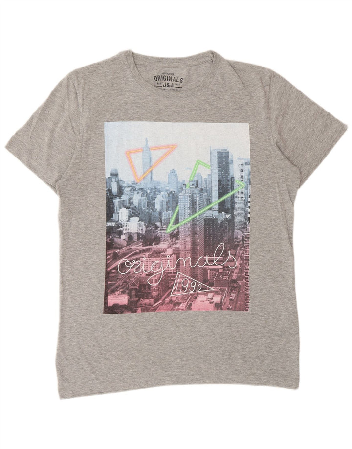 Jack & Jones Herren-T-Shirt mit Grafik, Größe L, Grau, Baumwolle