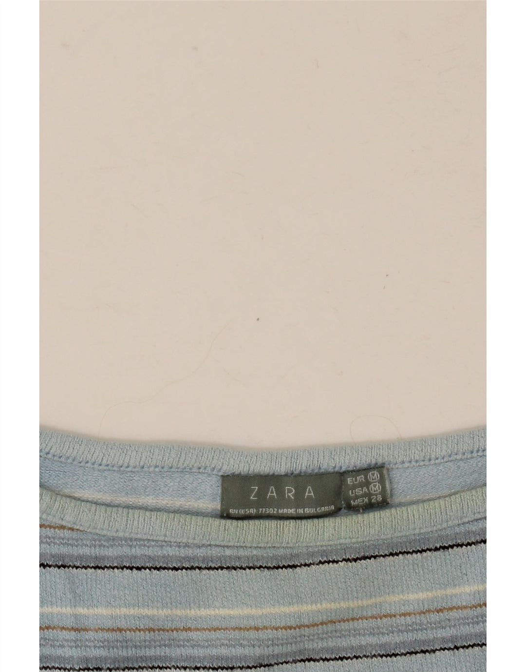 Zara Damen Crop Top 3/4 Ärmel UK 12 Mittelblau gestreift