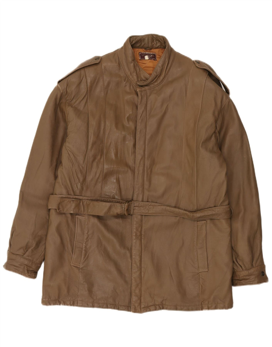 LIVERPOOL Herren Militärlederjacke IT 54 2XL Braunes Leder
