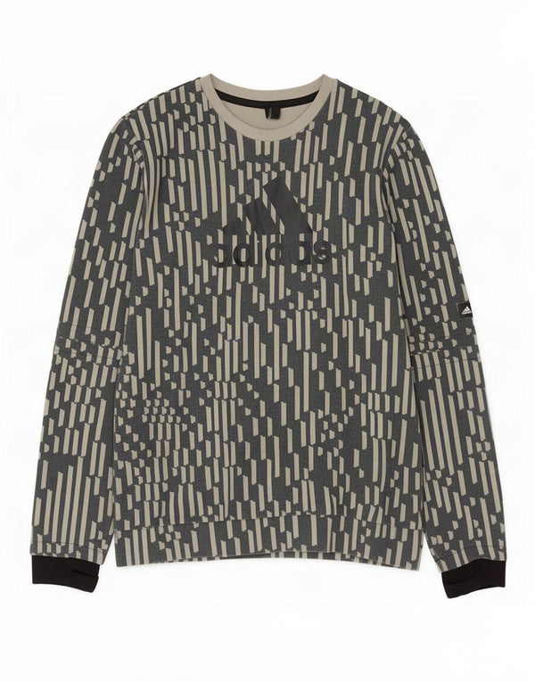 Adidas Boys Graphic Sweatshirt Jumper 15-16 Years Grey Geometric Cotton