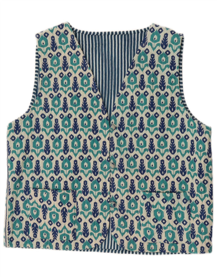 Vintage Damen Weste UK 14 Mittelblau geblümt