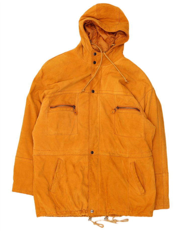 Vintage Herren Wildlederjacke mit Kapuze UK 38 Mittelbraunes Leder