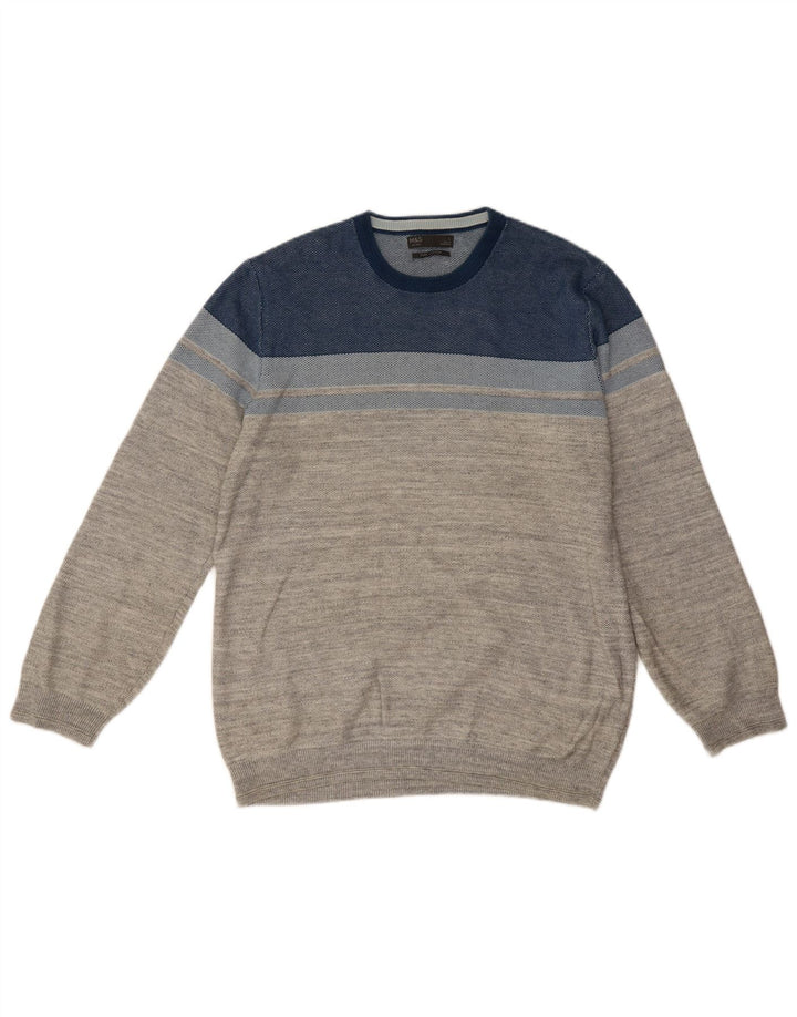 Marks & Spencer Herren-Pullover mit Rundhalsausschnitt, groß, graue Blockfarben-Baumwolle