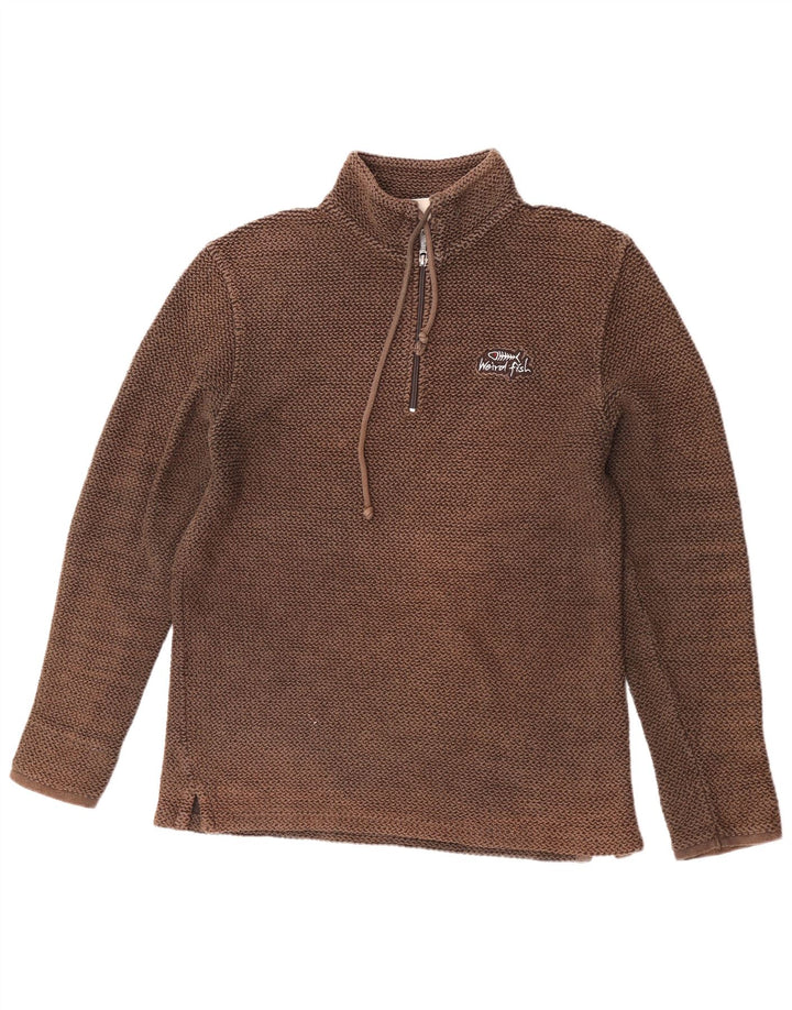 Weird Fish Herren-Sweatshirt mit Reißverschluss am Hals, mittelbraun