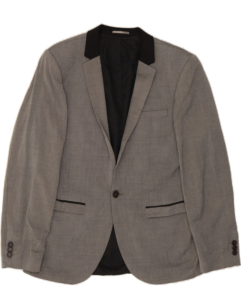 RIVER ISLAND Mens 1 Button Blazer Jacket UK 42 XL Grey Wool Vintage River Island and Second-Hand River Island from Messina Hembry 