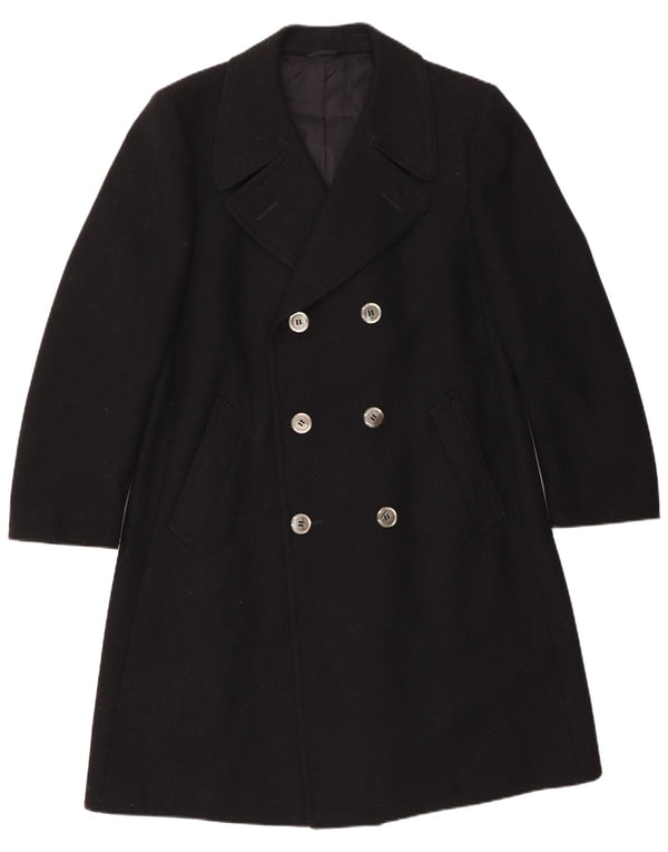 Vintage Herren Zweireiher Mantel IT 54 2XL Schwarze Wolle