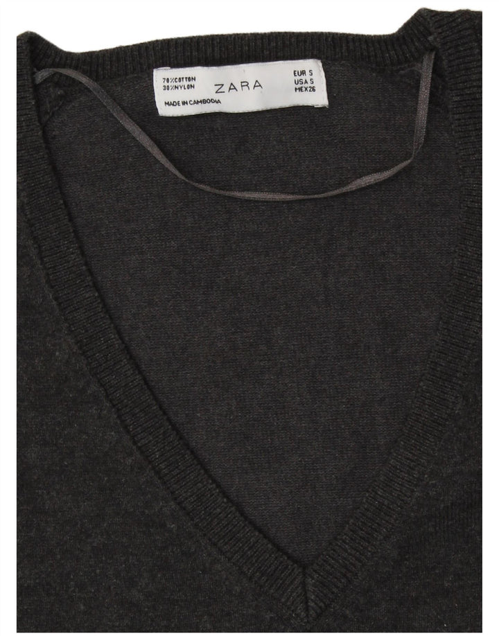 ZARA Damen-Pullover mit V-Ausschnitt, Gr. 10, Größe S, Grau