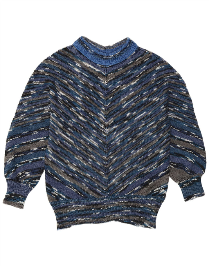 Vintage Damen Rollkragenpullover Pullover UK 16 Großer mehrfarbiger Chevron
