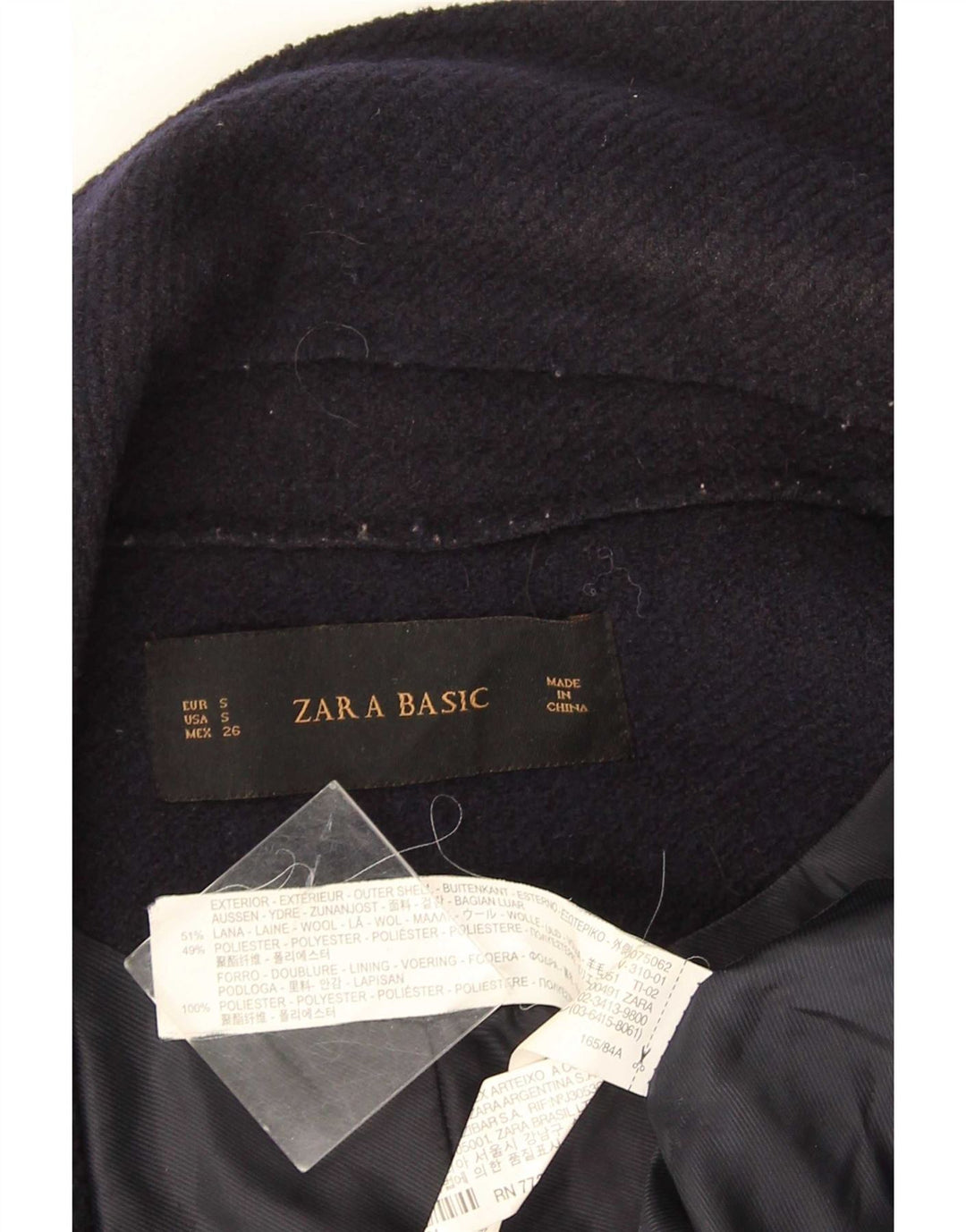 Zara Damen Longline Open Gilet UK 10 Small Marineblaue Wolle