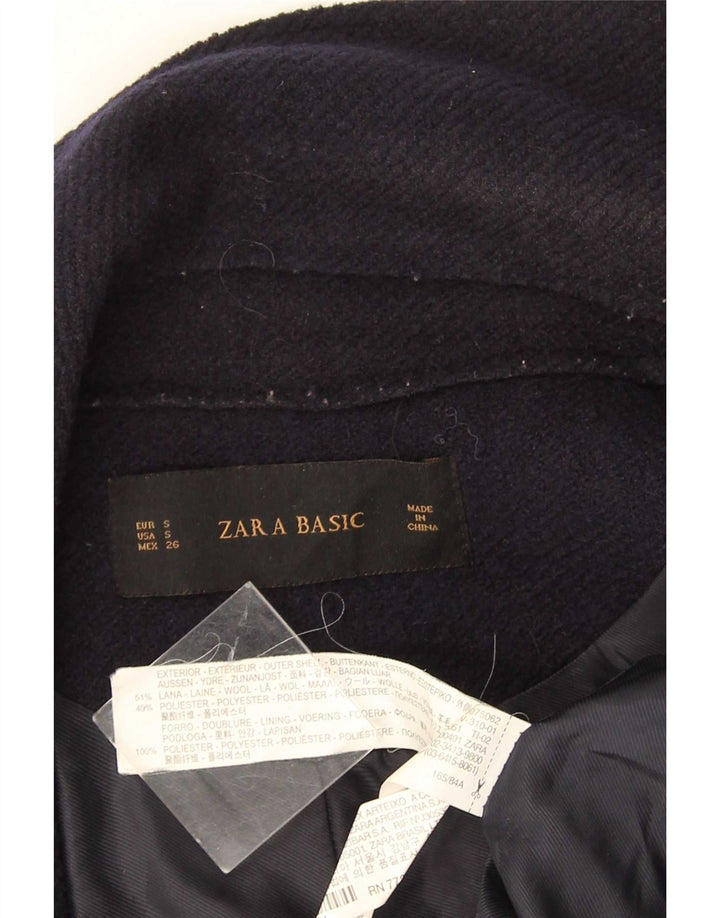 Zara Damen Longline Open Gilet UK 10 Small Marineblaue Wolle