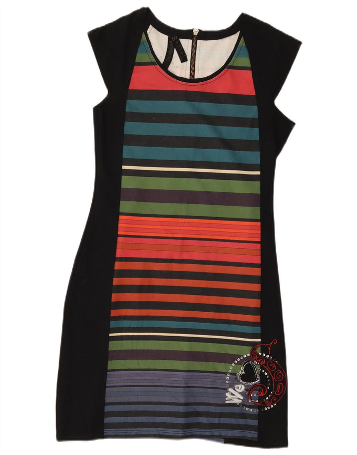 Desigual Damen Graphic Etuikleid UK 12 Medium Schwarz gestreift