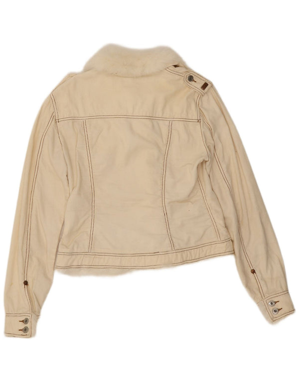 Guess Damen-Militär-Bomberjacke UK 18 XL aus weißer Baumwolle