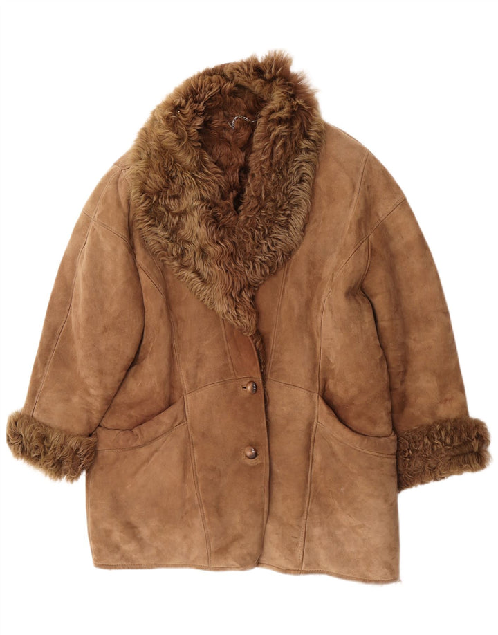 Vintage Damen Übergroße Lammfelljacke IT 48 XL Braunes Lammfell