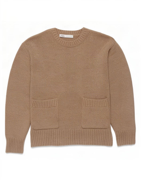 Zara Damen-Pullover, übergroß, Rundhalsausschnitt, Gr. 10, Größe S, braun, Polyester