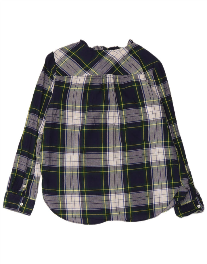 J. CREW Damen Pullover-Hemdbluse US 4 Small Marineblau kariert Baumwolle