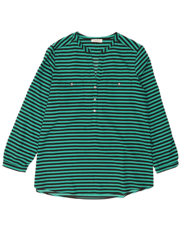 Calvin Klein Damen Langarm-Tunika-Top UK 16 Large Grün gestreift