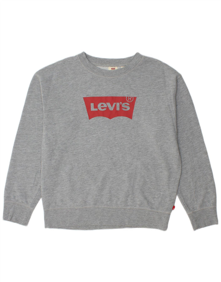 LEVI'S Womens Loose Fit Graphic Sweatshirt Jumper UK 14 Medium Grey Cotton