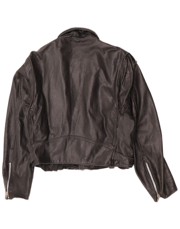 Vintage Damen Crop Leder Bikerjacke UK 12 Mittelschwarzes Leder