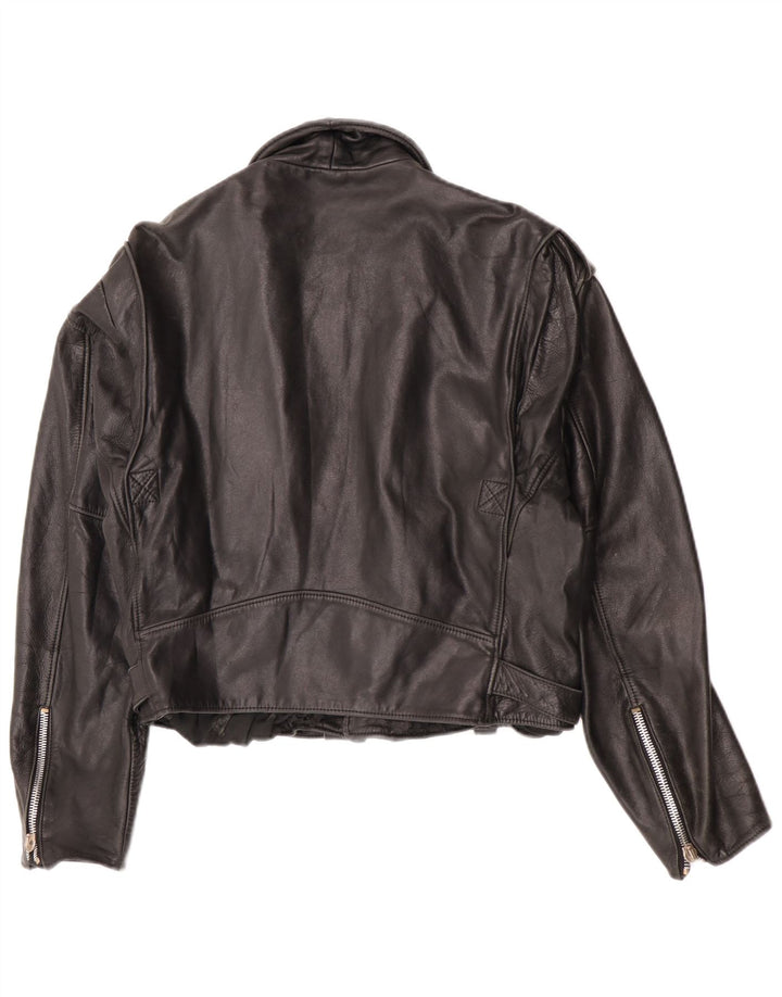 Vintage Damen Crop Leder Bikerjacke UK 12 Mittelschwarzes Leder