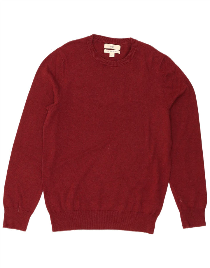 Marks & Spencer Herren-Pullover mit Rundhalsausschnitt, Größe S, Burgunderrot, Baumwolle