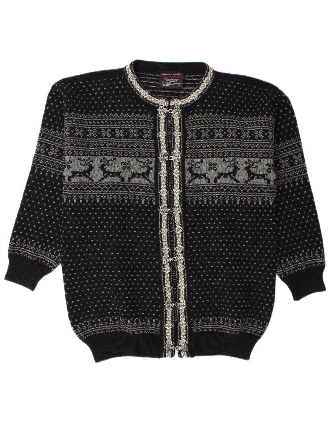 Norwool Herren-Strickjacke, Mittelschwarz, Fair-Isle-Schurwolle