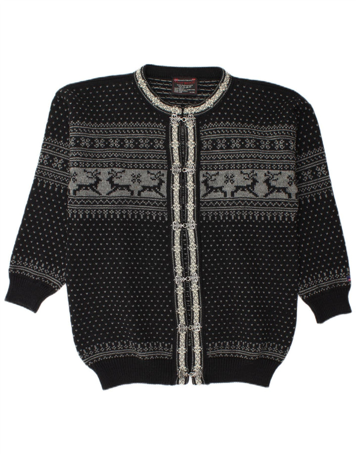 Norwool Herren-Strickjacke, Mittelschwarz, Fair-Isle-Schurwolle