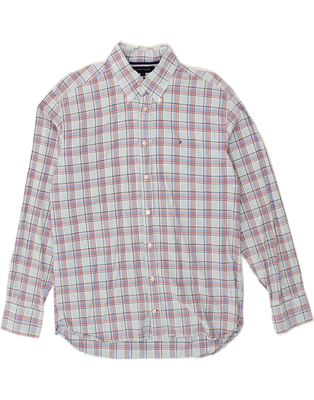 TOMMY HILFIGER Mens Shirt Large Blue Check Cotton Vintage Tommy Hilfiger and Second-Hand Tommy Hilfiger from Messina Hembry 
