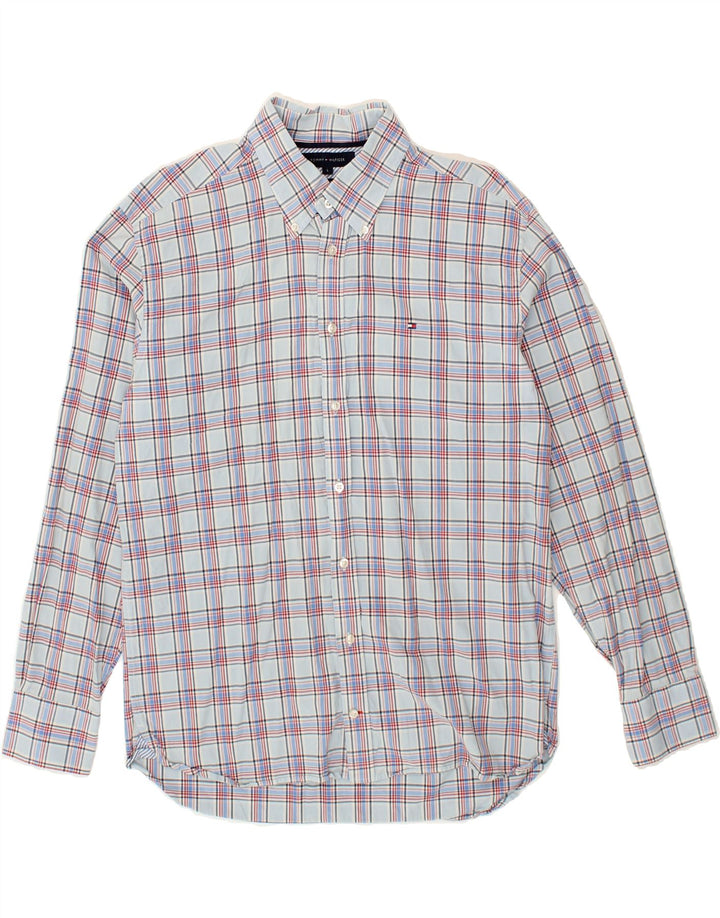TOMMY HILFIGER Mens Shirt Large Blue Check Cotton Vintage Tommy Hilfiger and Second-Hand Tommy Hilfiger from Messina Hembry 