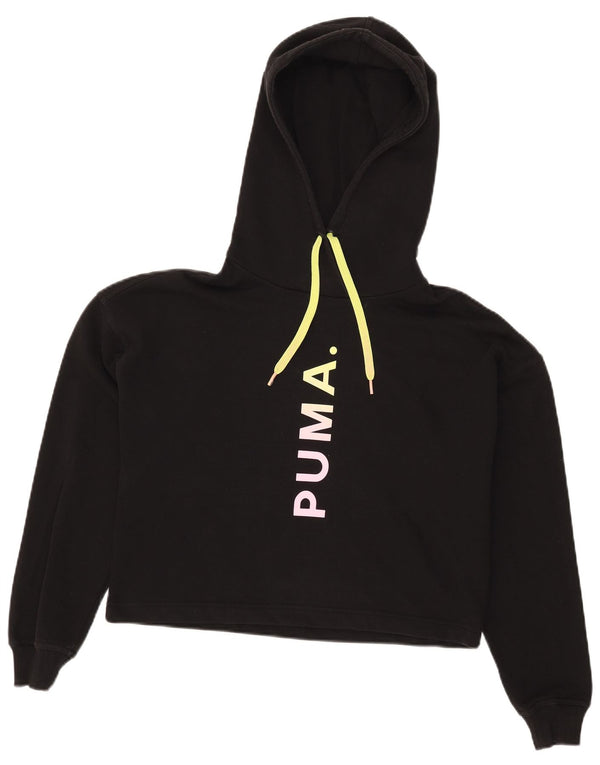 Puma Womens Oversized Crop Graphic Hoodie Pullover UK 6 XS Schwarz Baumwolle