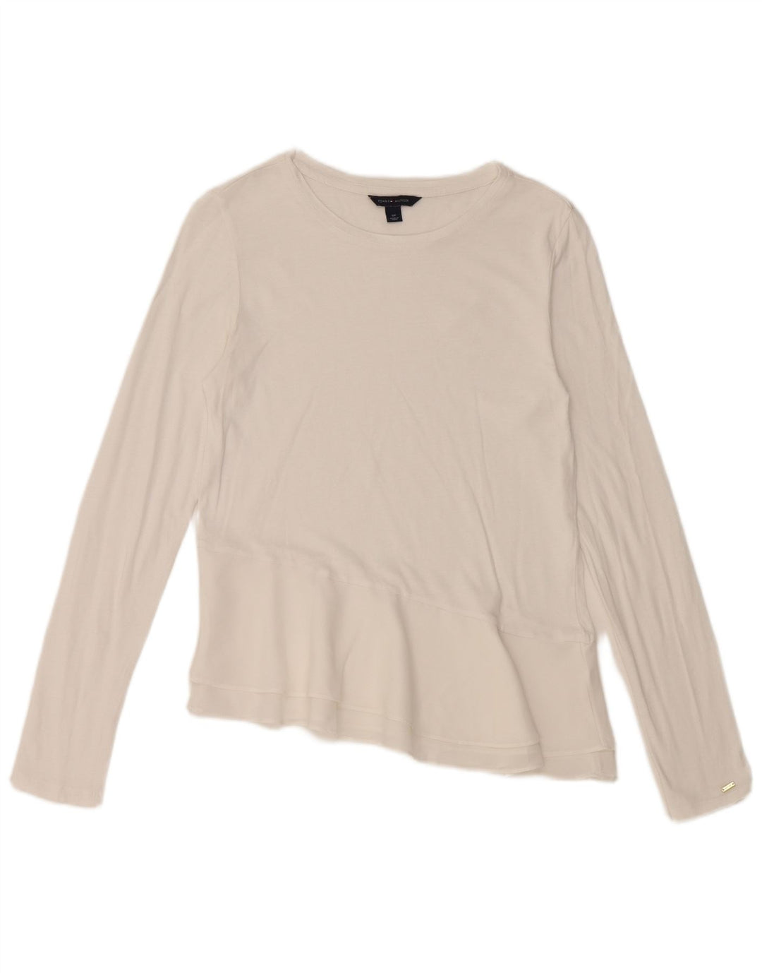 TOMMY HILFIGER Damen Asymmetrisches Top Langarm UK 10 Small Weiß
