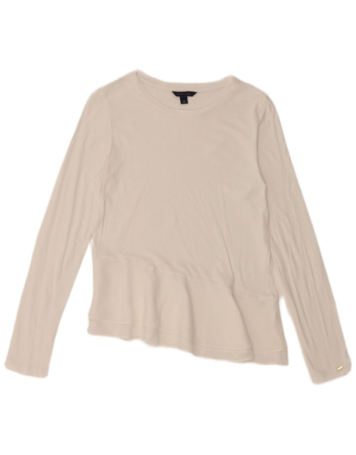 TOMMY HILFIGER Damen Asymmetrisches Top Langarm UK 10 Small Weiß