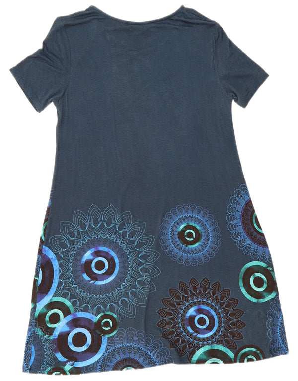Desigual Damen Grafik-T-Shirt-Kleid UK 18 XL Marineblaue geometrische Viskose