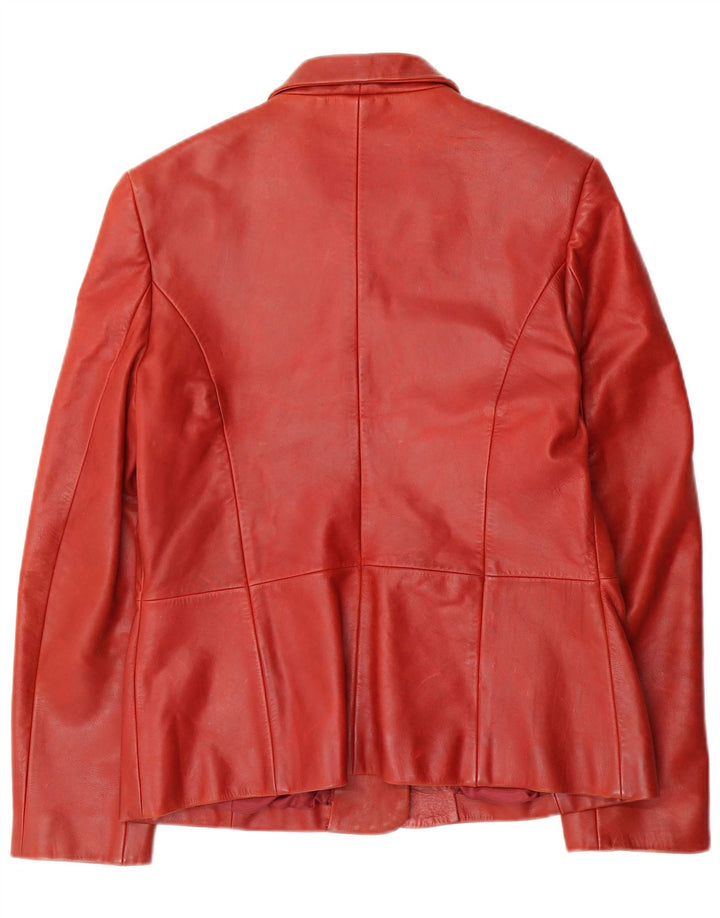 VINTAGE Damen 3-Knopf-Lederblazerjacke UK 14 Mittelrotes Leder