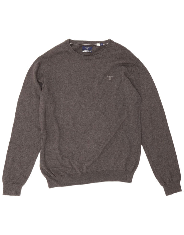 Gant Herren-Pullover mit Rundhalsausschnitt, XL, graue Baumwolle