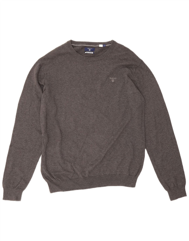 Gant Herren-Pullover mit Rundhalsausschnitt, XL, graue Baumwolle