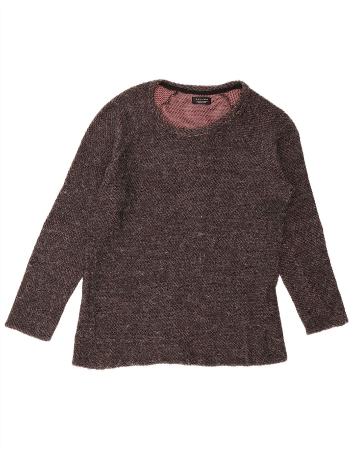Zara Herren-Pullover mit U-Boot-Ausschnitt, mittelgrau, gestreift, Acryl