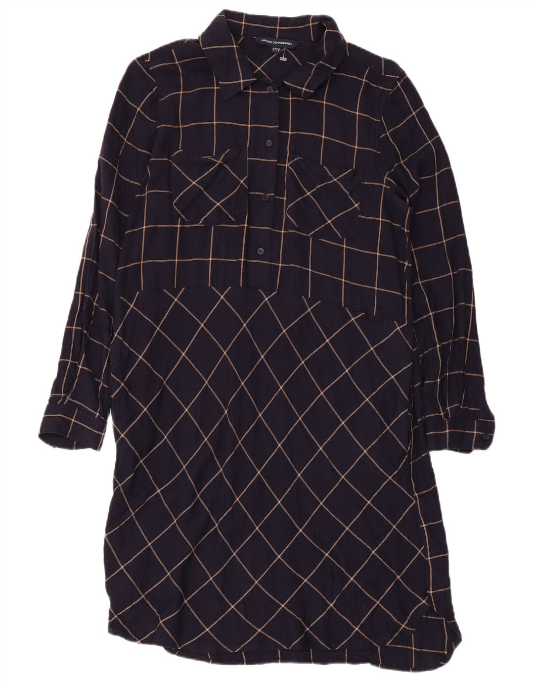 French Connection Damen-Pullover-Hemdkleid, Größe S, Marineblau, kariert