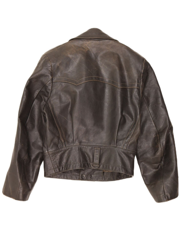 VINTAGE Damen Lederjacke UK 14 Medium Schwarz