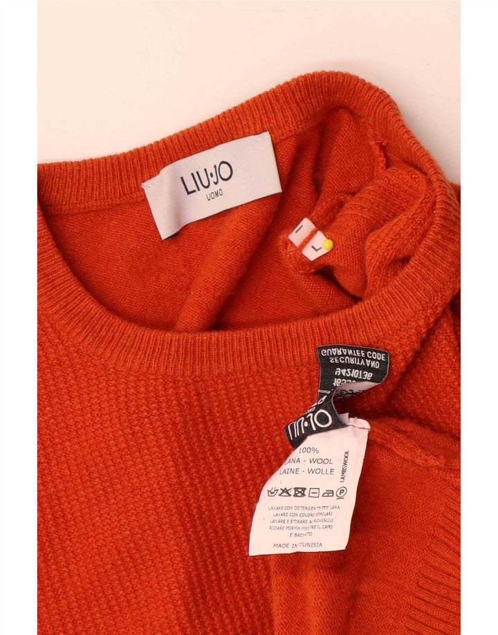 Liu Jo Herren-Pullover mit Rundhalsausschnitt, große orangefarbene Wolle