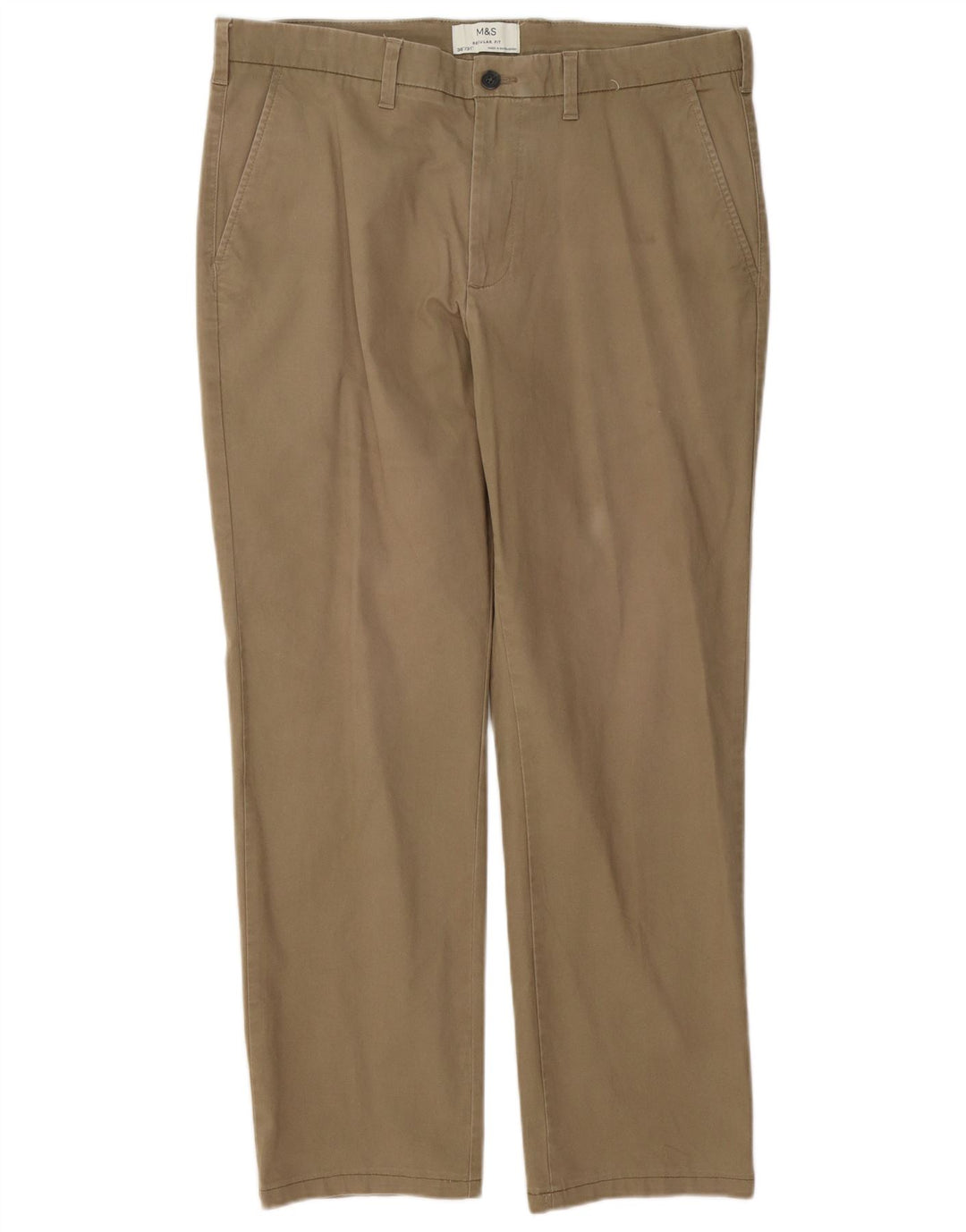 Marks & Spencer Herren-Chinohose mit normaler Passform, W36 L27, beige Baumwolle