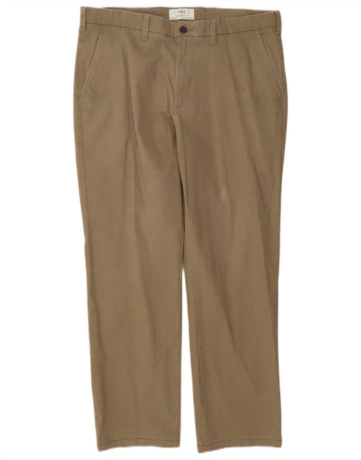 Marks & Spencer Herren-Chinohose mit normaler Passform, W36 L27, beige Baumwolle