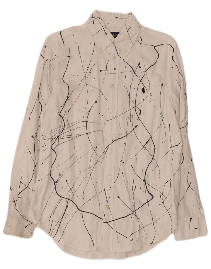 Ralph Lauren Damen-Hemd mit abstraktem Muster und entspannter Passform, US 6, mittelweiß