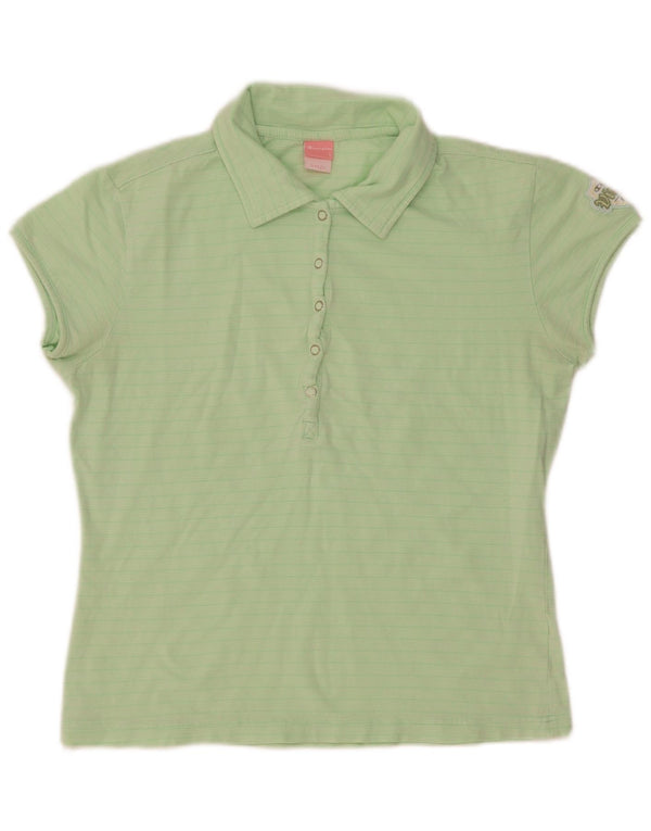 Champion Damen Slim Fit Poloshirt UK 14 Large Grün gestreift