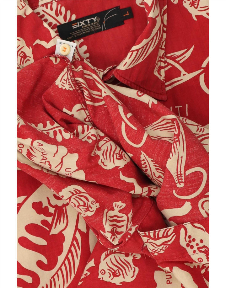 Sixty Herren-Kurzarmhemd, groß, rot, geblümt, Baumwolle