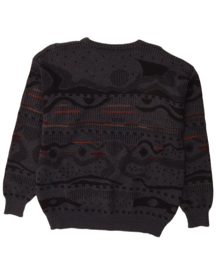 Vintage Herren Pullover mit Rundhalsausschnitt IT 48 Mittelgrau Geometrisch