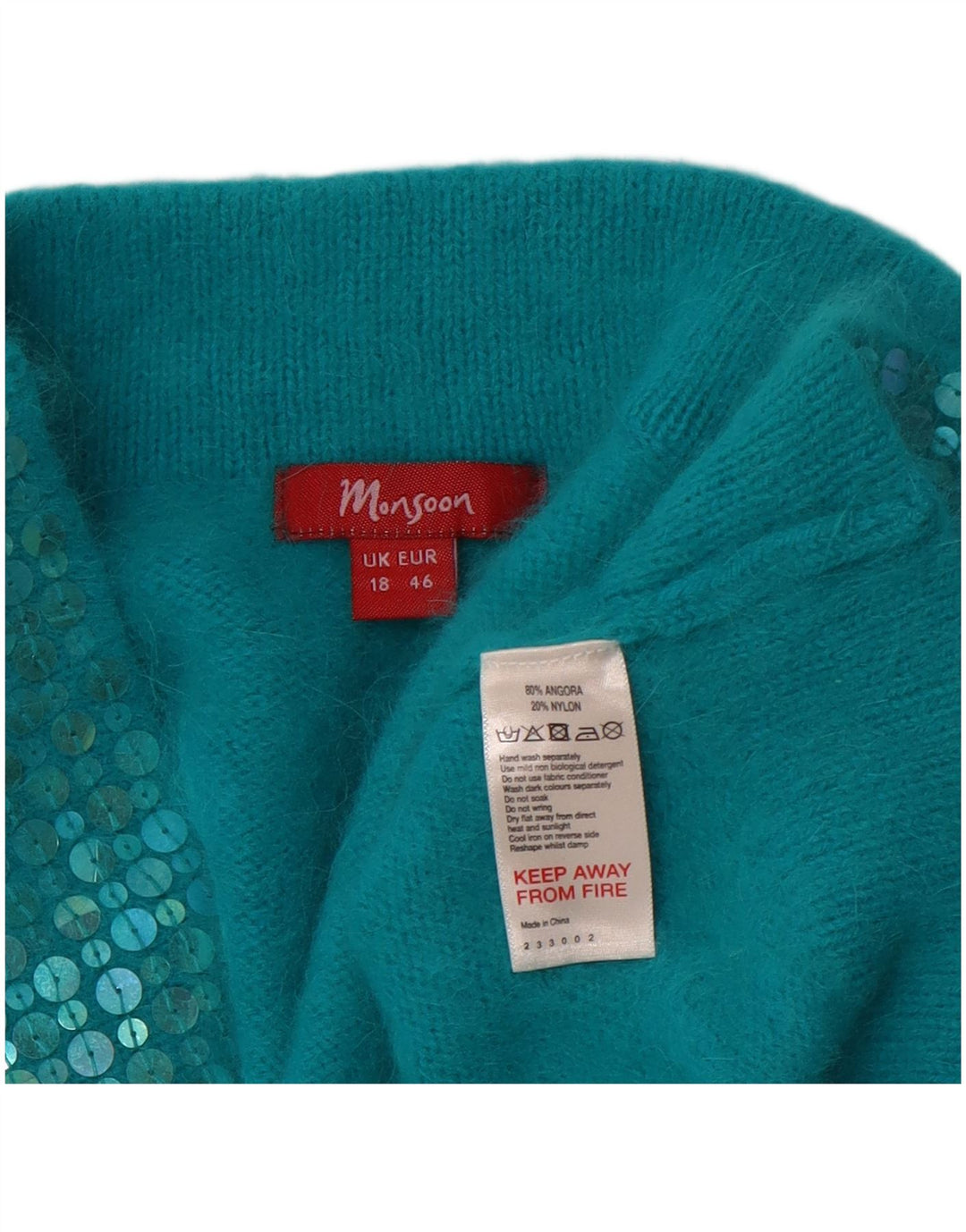 MONSOON Offener Bolero-Pullover mit 3/4-Ärmeln für Damen, UK 18, XL, Blau Angora