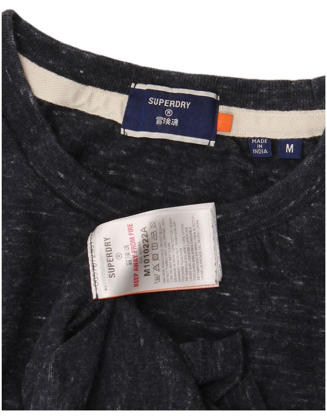 SUPERDRY Herren-T-Shirt-Oberteil aus mittelblauer, gesprenkelter Baumwolle
