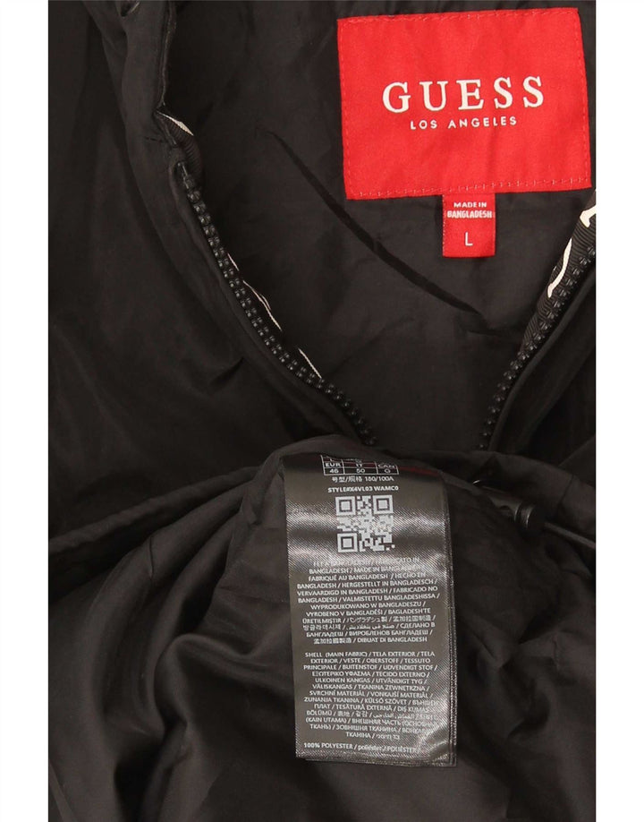 Guess Herren-Regenjacke mit Kapuze, UK 40, Größe L, Schwarz, Polyester